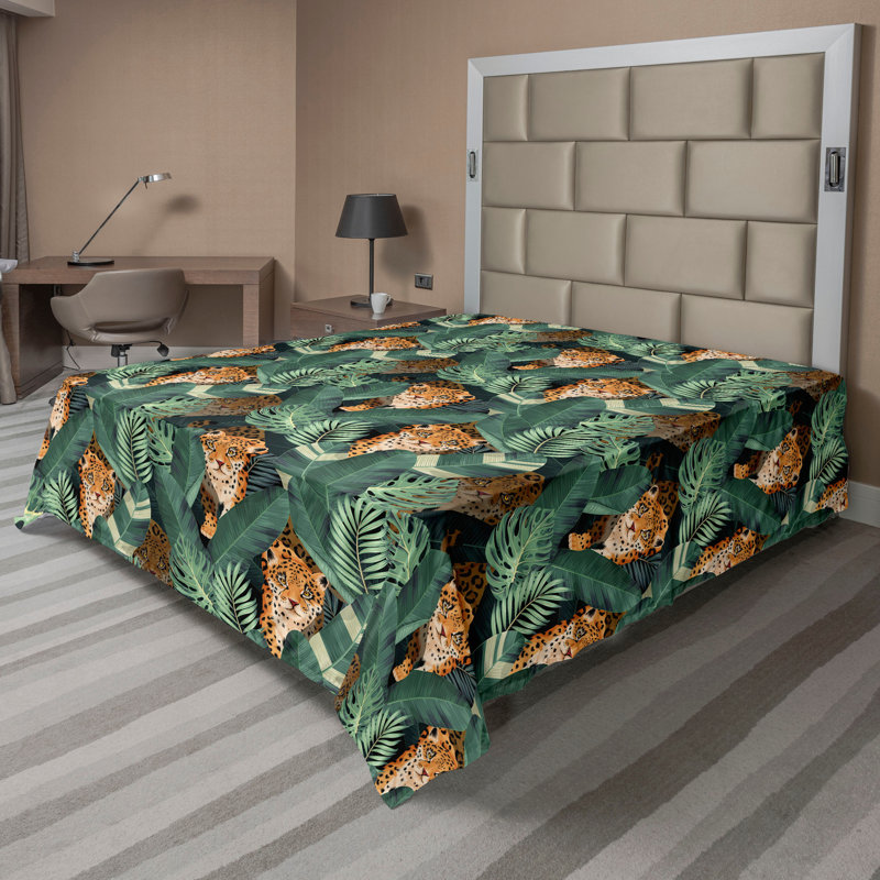 Ambesonne Flowers Flat Sheet Nostalgia Farmhouse, Laurel Green Orange Beige