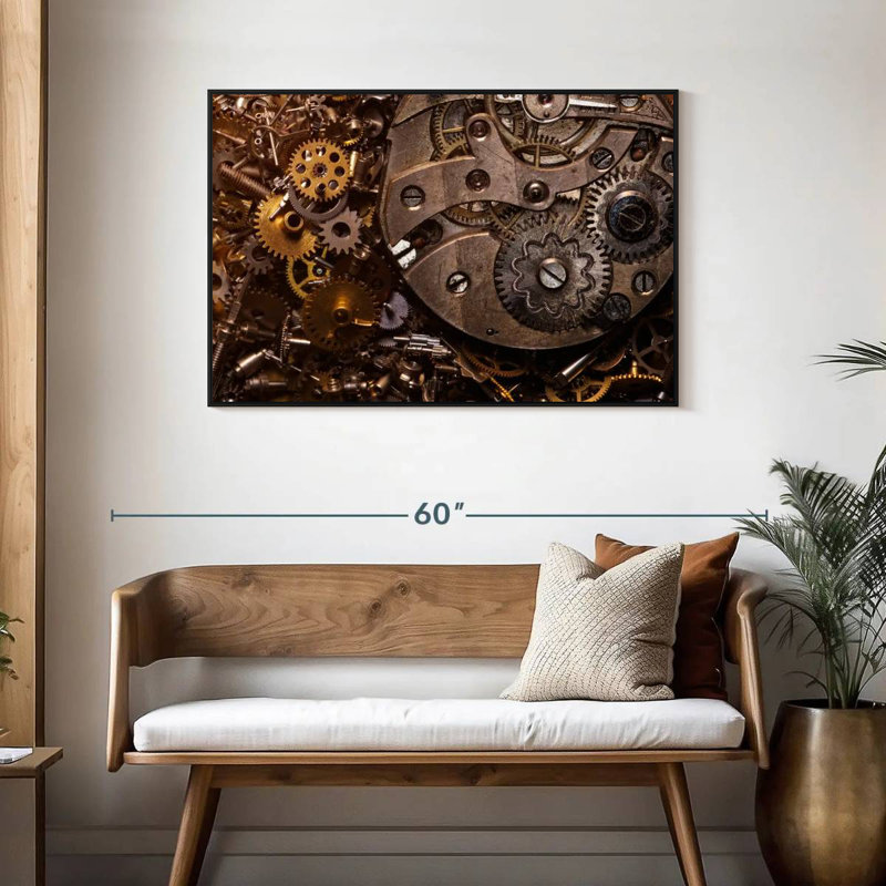 Vieux engrenages, Cadre flottant noir, 43 po x 29 po