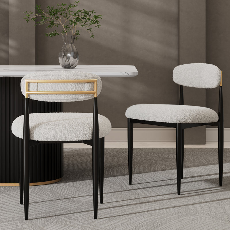 Boucle Upholstered Dining Chairs (Set of 2), Beige, Black