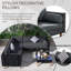 Ensemble de canapé d'extérieur en osier 4 pièces, ensemble de conversation pour patio avec coussins colorés, forme en L, table basse, deux coussins cylindriques, coussins gris et rotin noir
