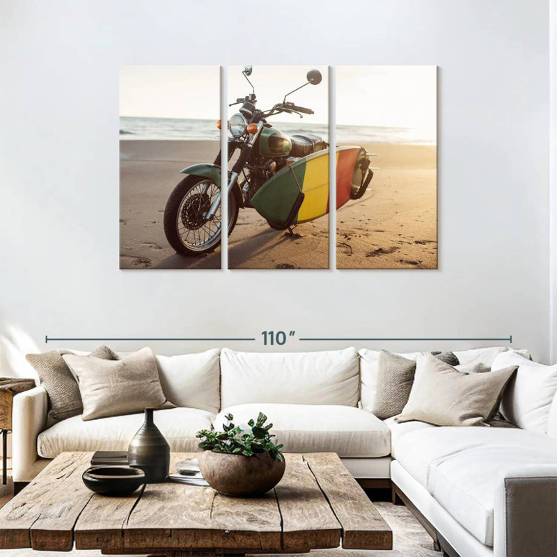 Mehar Motorcycle With Surfboard, 48" H x 74" W