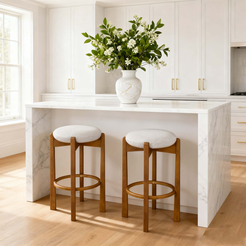 Ensemble de 2 tabourets de bar rembourrés en bois Tara, 2, Noyer