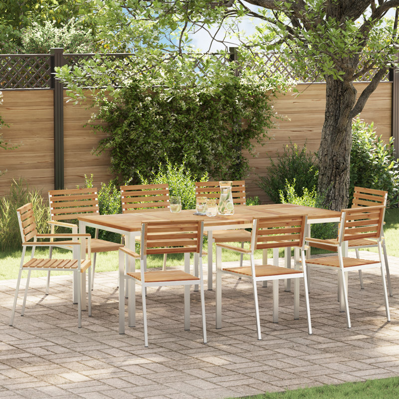 Wood Patio Dining Set with Rectangular Table, 75cm H x 200cm W x 90cm D, 8