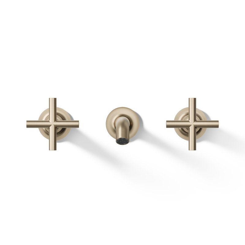 Purist Wall-Mounted Bathroom Faucet, Vibrant Brushed Bronze, Cross Handle