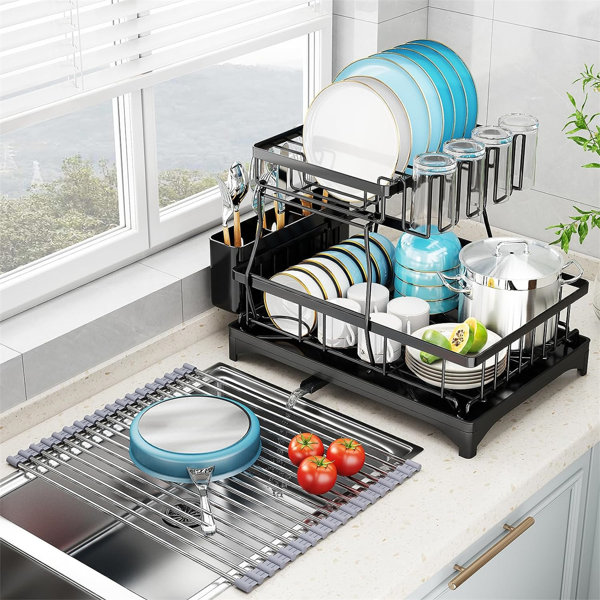 Captive Gala Carbon Steel Retractable over the Sink Dish Rack