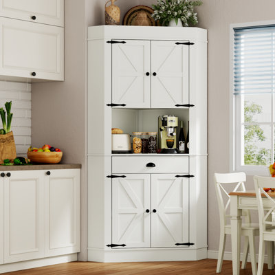 74"corner Cabinet With Charging Station,kitchen Pantry Storage Cabinet With Drawer,freestanding Kitchen Pantry Cabinets With Doors And Shelves,farmhou