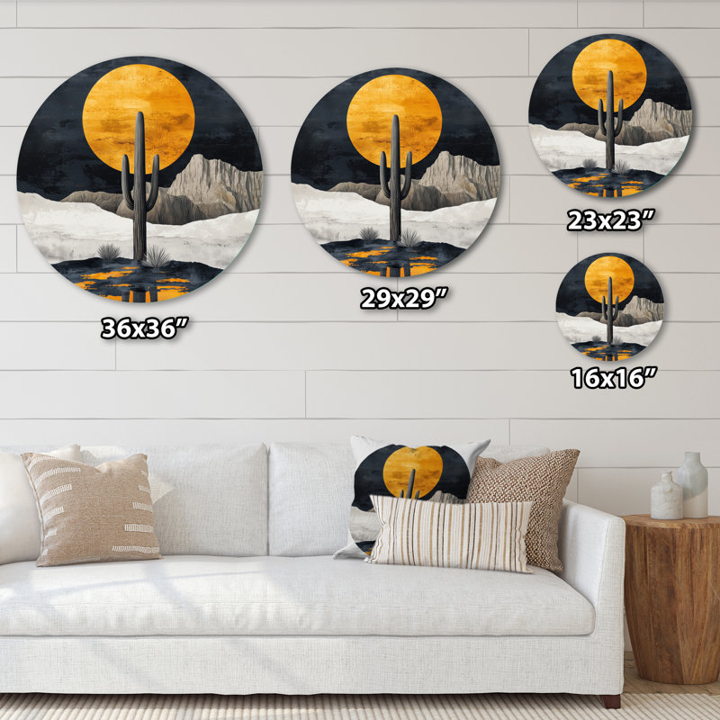 Cactus formes abstraites forme pure II - Cactus rond en métal, art mural, H 16 po x l 16 po