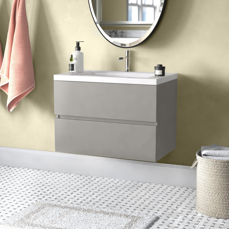Meuble-lavabo mural simple 30,5 po avec plateau en marbre de culture, Gris