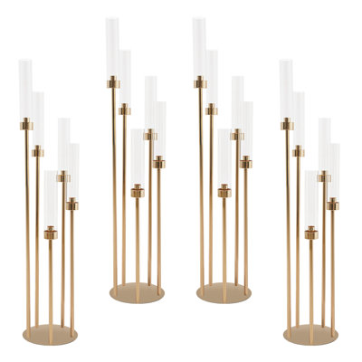 Floor Standing 5 Arm Candelabra Candle Holder For Wedding Party With Acrylic Shade
