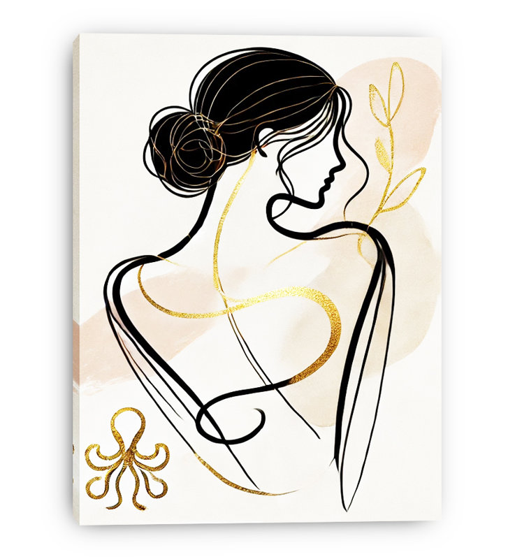 Golden Elegance Line Art, reproduction d'art sur toile tendue, H 16 po x l 12 po