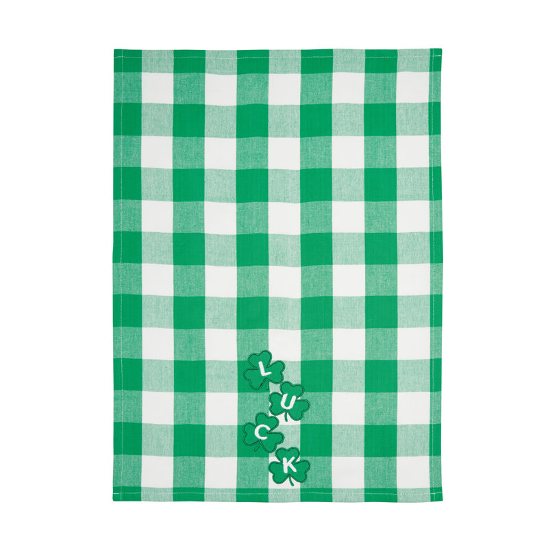 Four Clover Luck St. Patrick's Day Check Towel, Green/White Four Clover Check