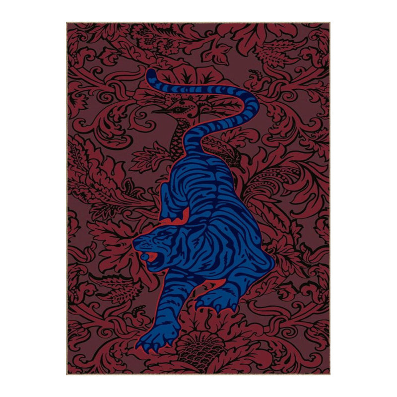 Tapis décoratif moderne lavable à motif de tigre bleu bourgogne, Sous-tapis rectangulaire de 3 pi 3 po x 4 pi 11 po