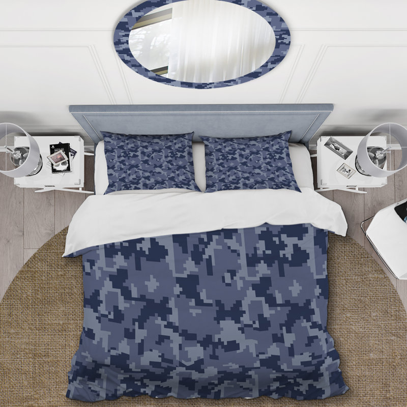 Camouflage bleu marine tendance - ensemble de housse de couette abstrait - microfibre de polyester