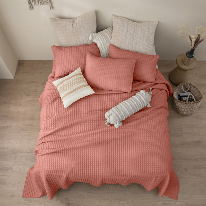Ensemble de literie 3 pièces Waffle, Courtepointe grand + 2 couvre-oreillers standard, Corail