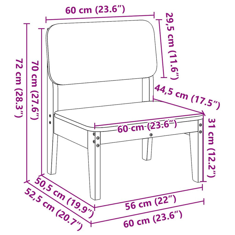 Garden Chairs 2 Pcs 60X52.5X72 Cm, Natural Pine