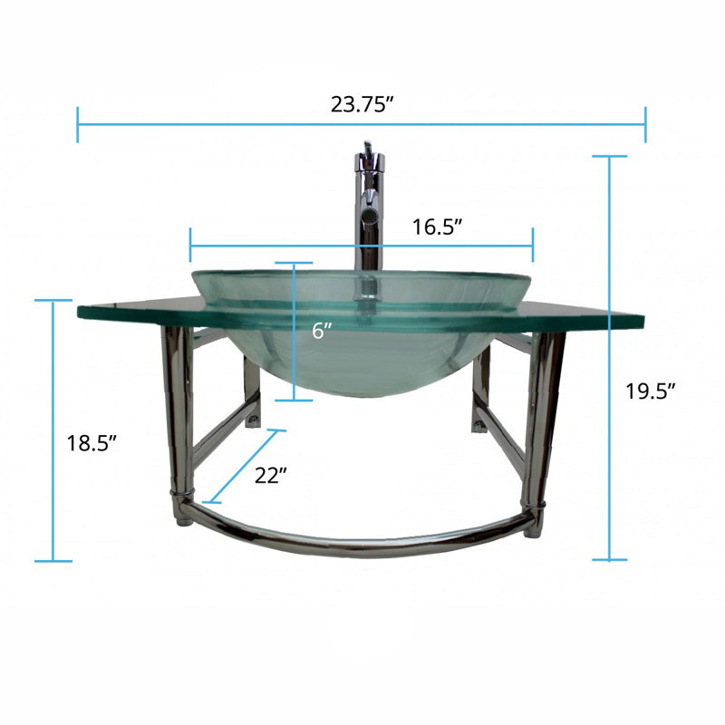 Lavabo de salle de bain mural circulaire en verre trempé avec robinet