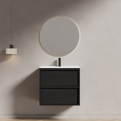 Meuble-lavabo mural flottant cannelé avec lavabo et tiroirs en céramique, solution de rangement de salle de bain moderne