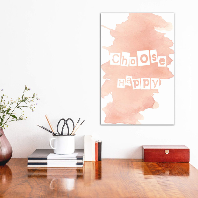Choisir heureux - impression d'art textuel, Pas de tapis, Toile tendue, H 12 po x l 8 po x P 0,75 po