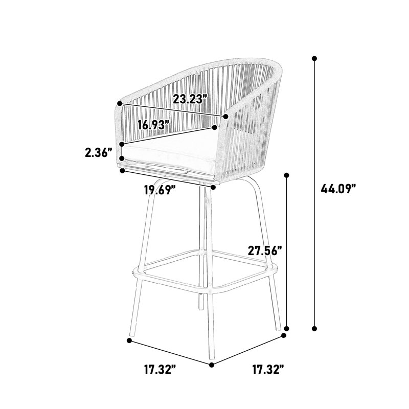 Ensemble de 4 tabourets de bar d'extérieur avec dossier et repose-pieds, sièges de patio en acier bleu