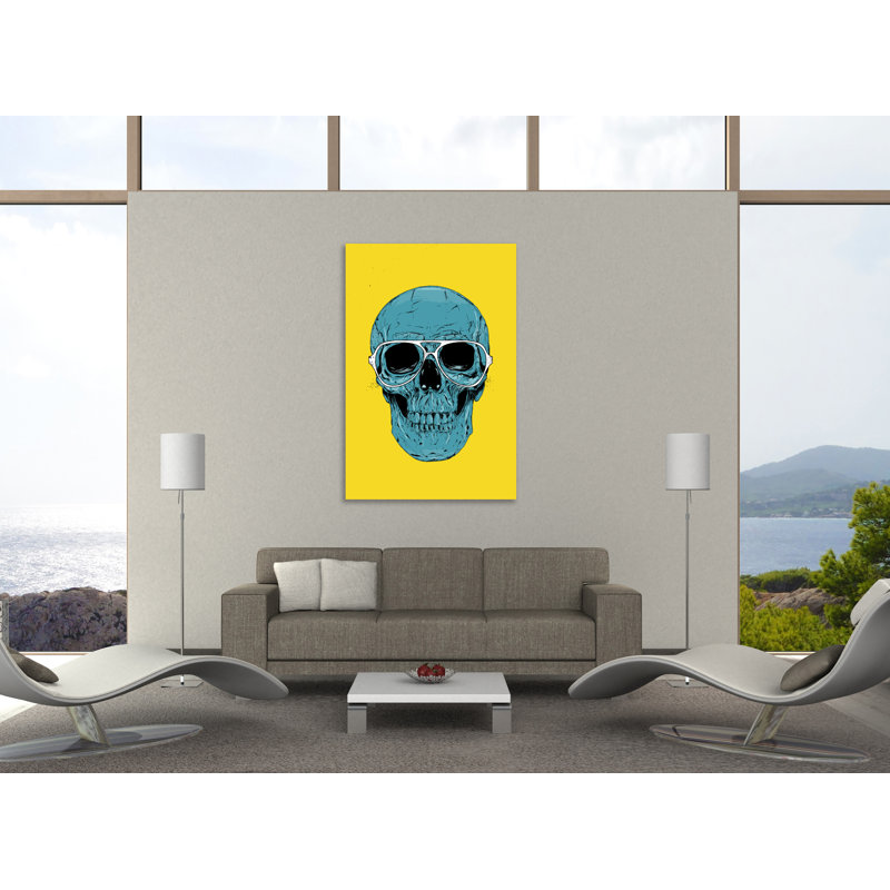 «Blue Skull», toile tendue par Balazs Solti, H 36 po x l 24 po x P 1,5 po
