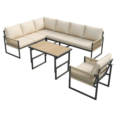 Outdoor Conversation Set 7 Places With 2 Sofas, 2 Armchairs And 1 Table Beige