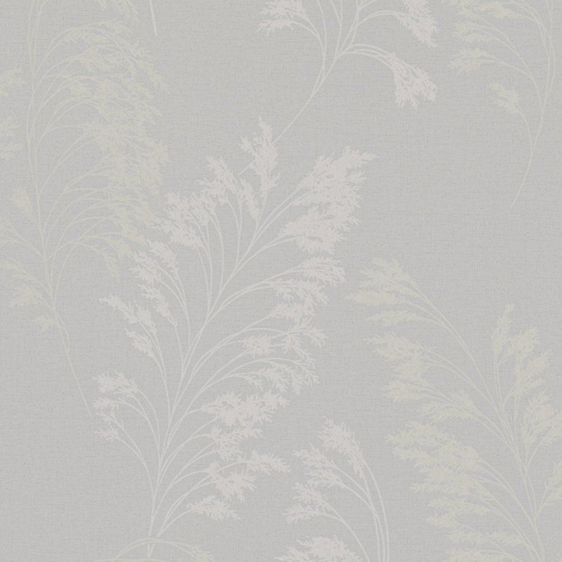 Mitza Leaf On Plain Linen Texture Wallpaper Roll, Grey