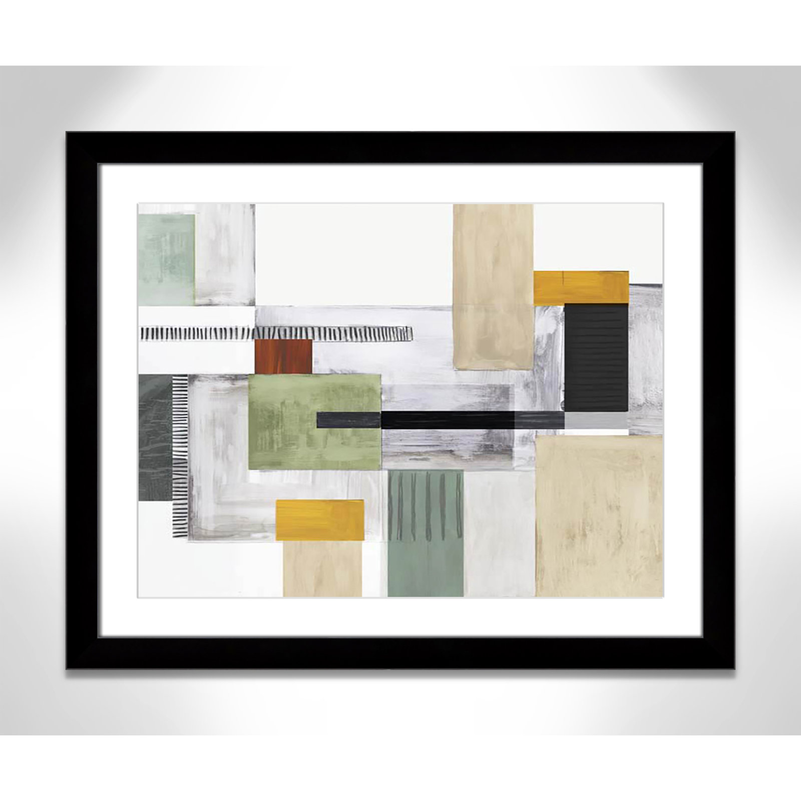 Playful Blocks Print by Tom Reeves, White, Black Cube Picture Framed, 25" H x 31" W x 1.25" D