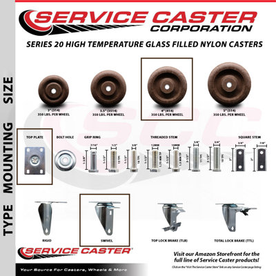 4 Inch SS High Temp Glass Filled Nylon Top Plate Caster Set 2 Total Lock Brakes -  Service Caster, SCC-SSTTL20S414-GFNSHT-2-S-2