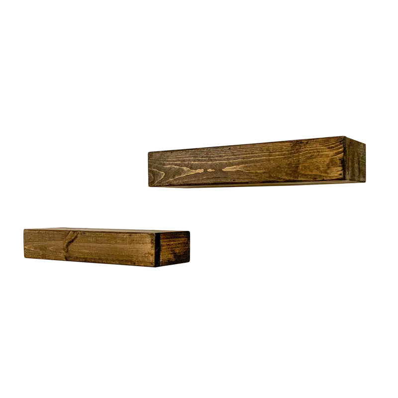 2 Piece Pine Floating Shelf, Dark Brown, 3.75" H x 18" W x 6" D