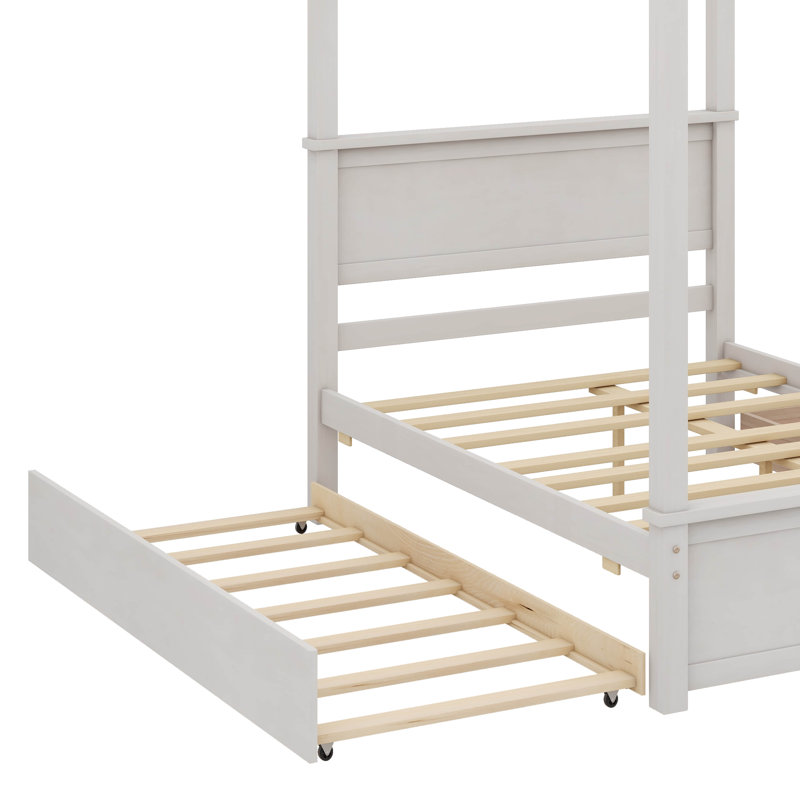 Lit à baldaquin en bois avec tiroirs, Blanc