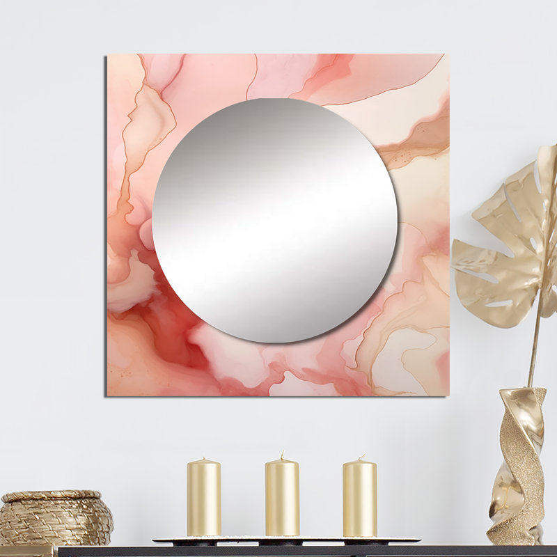 Adiana - Grand miroir carré abstrait rose et or Enchanted Spills IV, 23 po x 23 po