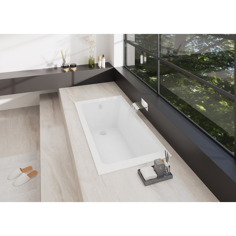 Kingston Brass Aqua Eden 67-Inch Acrylic Rectangular Drop-In Tub with Anti-Skid Surface