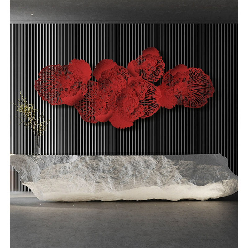 Décoration murale industrielle de style industriel en fer à grandes fleurs rouges, 25,59 po H x 59,06 po L x 2,36 po P