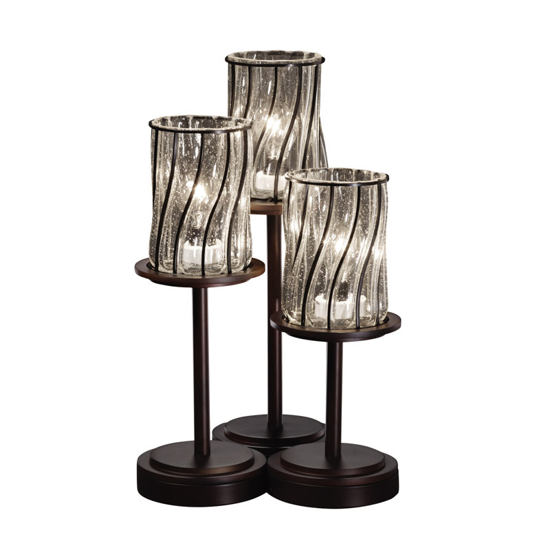 Elfrida Metal Torchiere Lamp, Dark Bronze, Swirl with Clear Bubbles