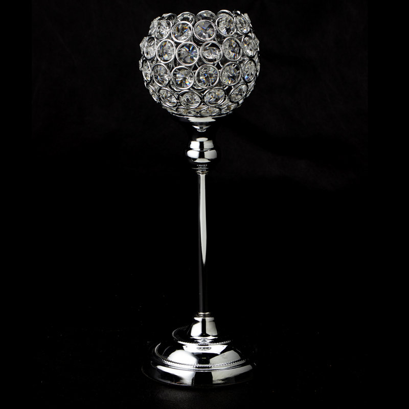 13'' H Crystal Tabletop Candlestick, Silver