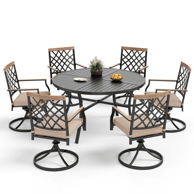 Deeana 6 - Person Patio Dining Set with Round Table , Cushions Included
