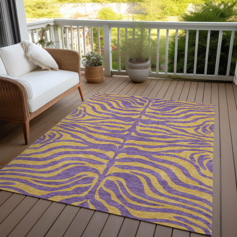 Purple and Beige Zebra Pattern Washable Synthetic Area Rug 9' x 12'