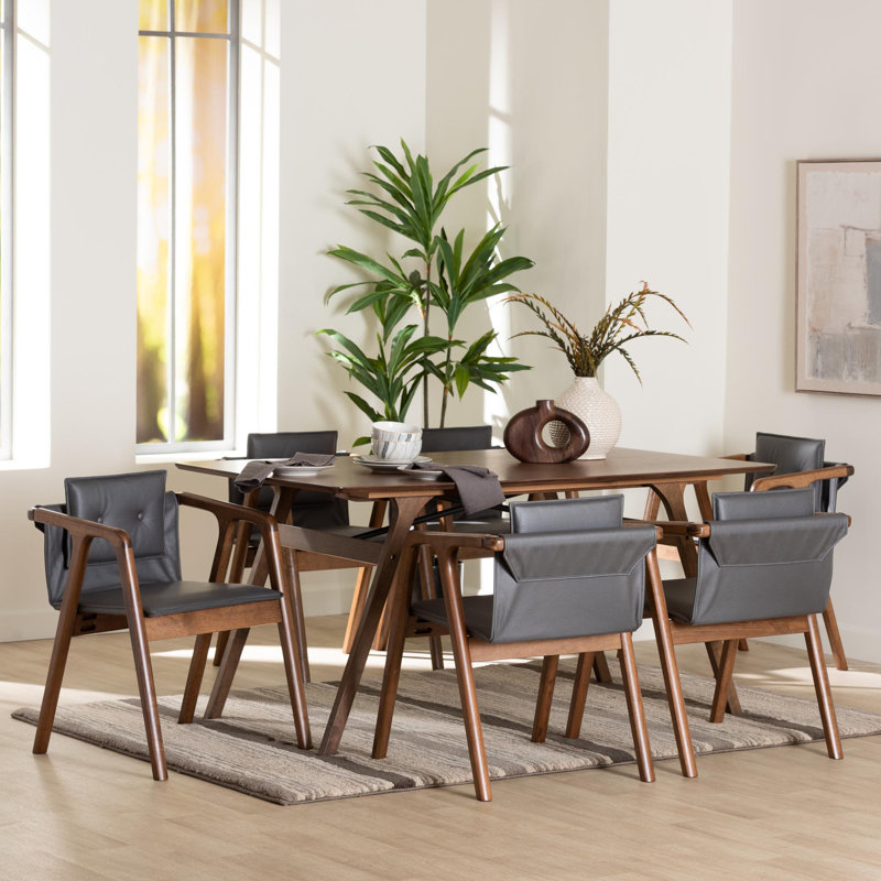 Ensemble de salle à manger 7 pièces Richland Mid-Century, Gris