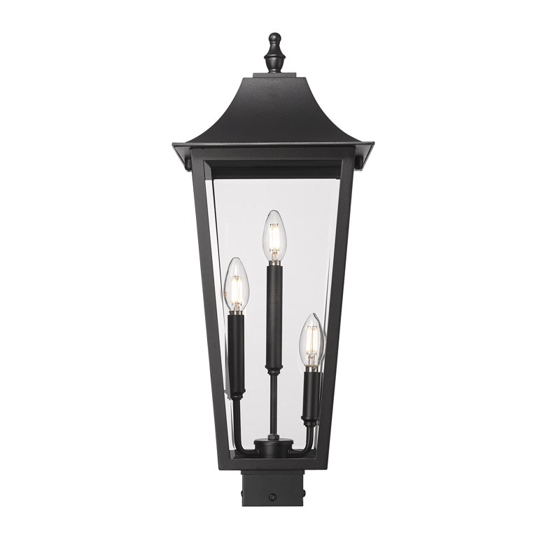 Barling 3 Light Outdoor Post Mount Fixture in Black, 25.25" H x 10" W x 10" D