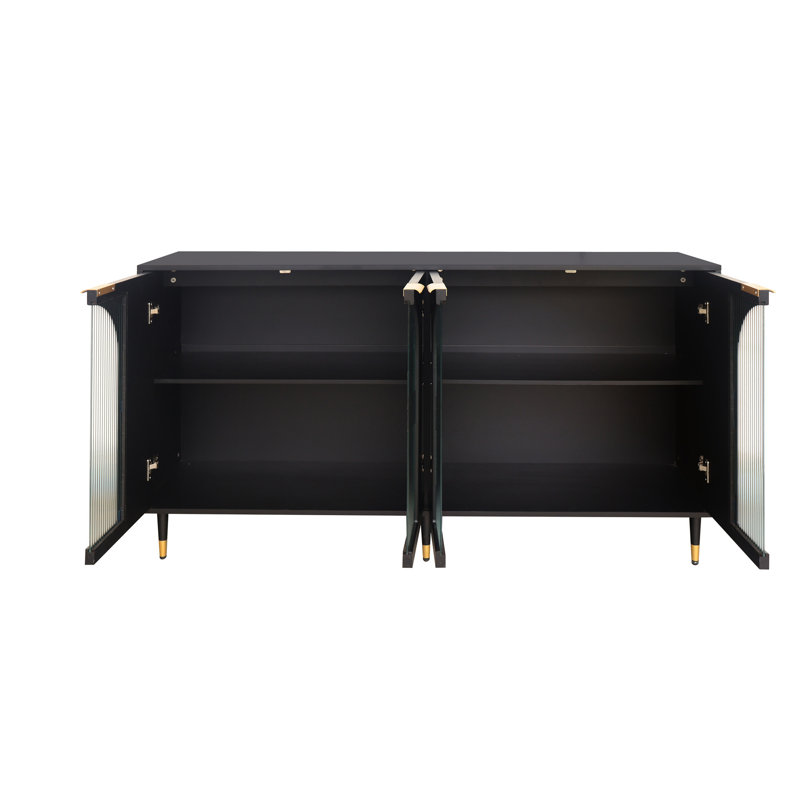 Aimun Sideboard,Buffet table,Dining cabinet,Office credenza with 4 Glass Doors, Black