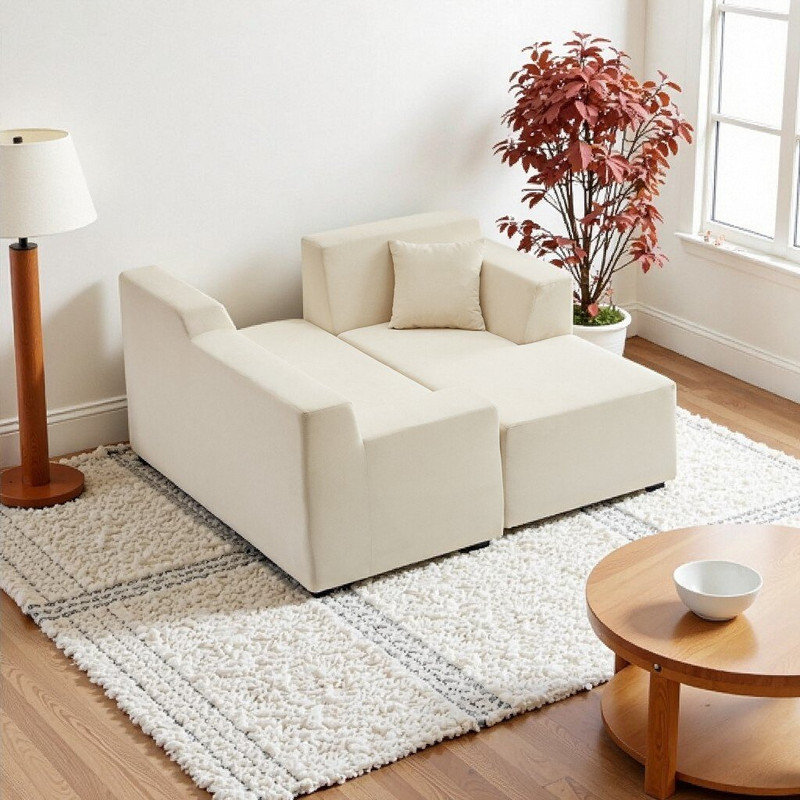 Canapé modulaire en L à dossier haut en L 80 po x 65 po x 38 po, Beige
