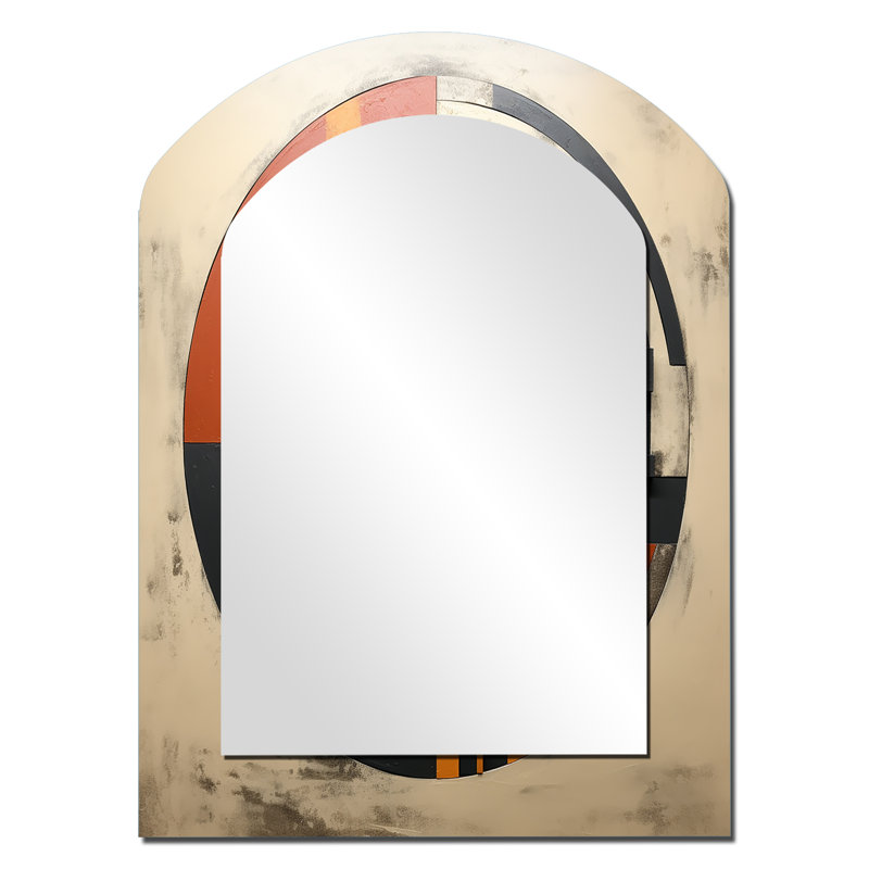 Mid-Century géométrique abstrait en orange rétro - miroir mural moderne asymétrique Midcentury, 34 po x 25 po