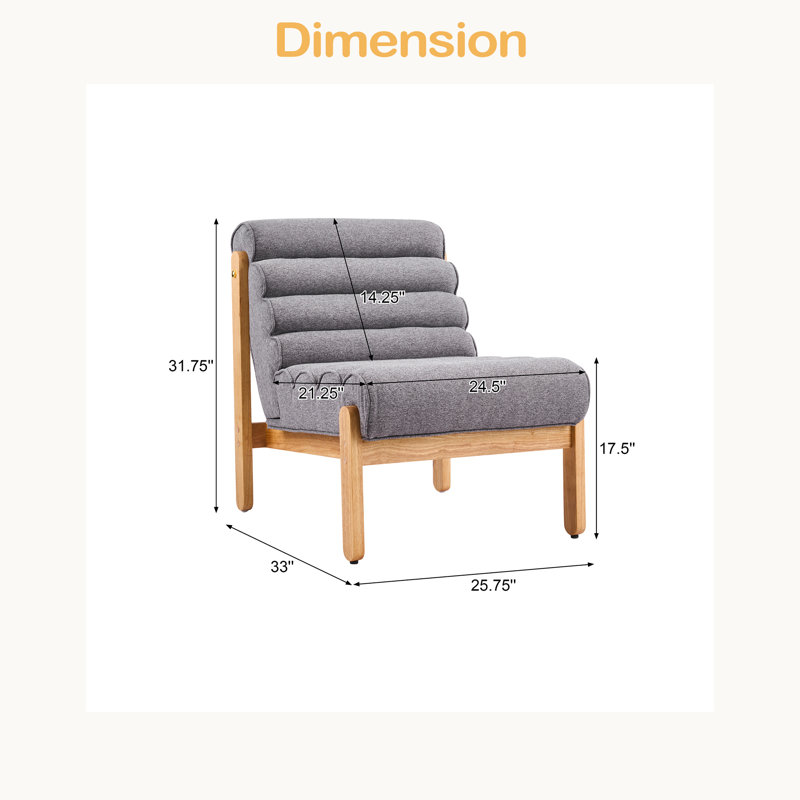Fauteuil d'appoint Fluffy avec structure en bois massif, Naturel, Gris foncé