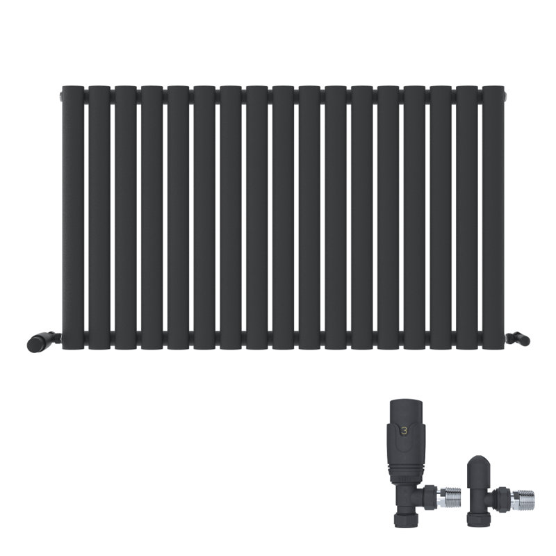 iBathUK Princia Horizontal Single Oval Panel Radiator Angled Valve, Grey, 600cm H x 1020cm W x 55cm D