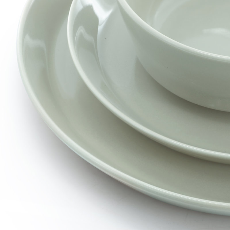  Sunlit Mist 12 Piece Round Stoneware Dinnerware Set in Green, Green