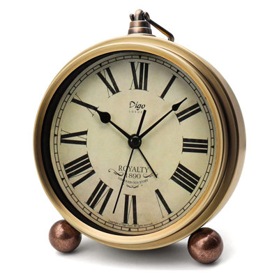 Modern & Contemporary Analog Metal Quartz Movement / Crystal Tabletop Clock with Alarm in Brass