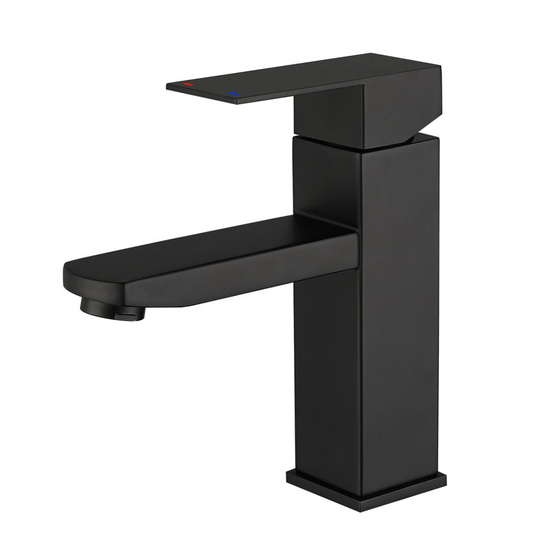 Robinet de salle de bain à un trou noir mat, robinet vasque avec tuyaux d'alimentation (chaud et froid)