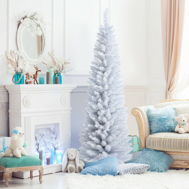 6 Feet Unlit Artificial Slim Pencil Christmas Tree with Metal Stand, White