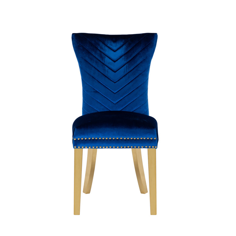 Escalera 20'' H Velvet Upholstered Dining Chair, Blue, Gold