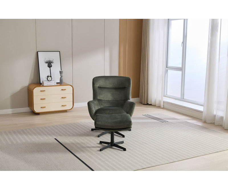 Watseka Upholstered Swivel Armchair with Footstool, Green